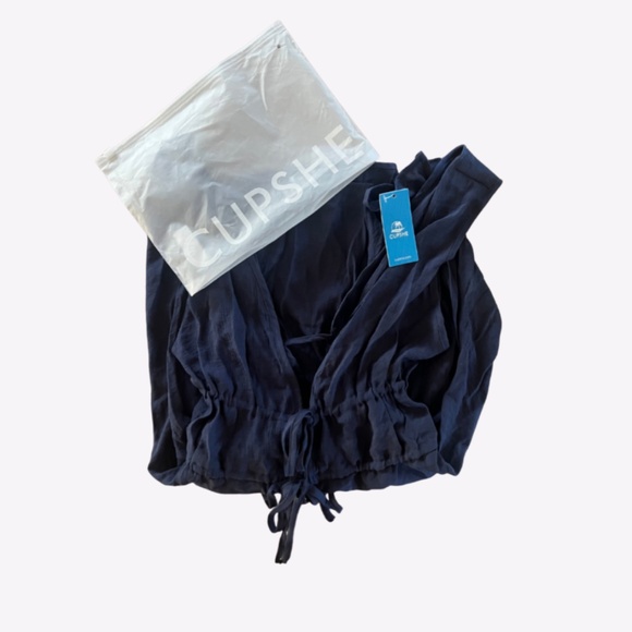 Navy Plunging Double Waist Tie Cover-Up Dress Size M - Picture 6 of 8